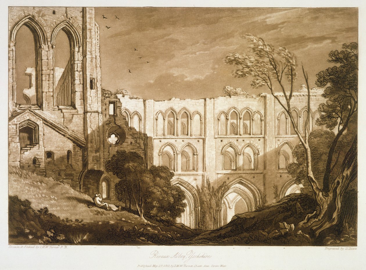 F.51.I Opatství Rivaulx, z "Liber Studiorum", vyryl Henry Dawe, 1812 od Joseph Mallord William Turner