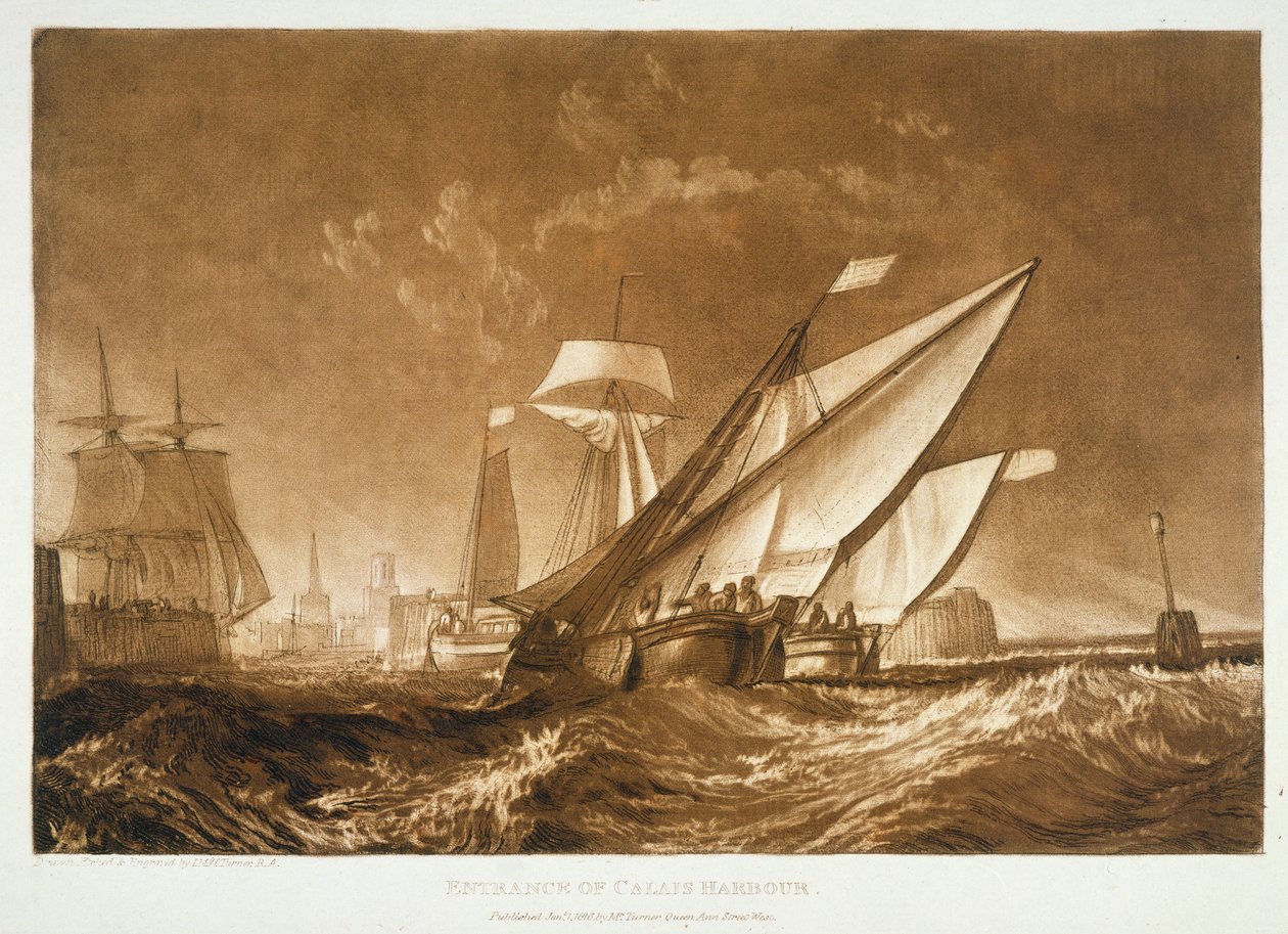 F.55.I Vjezd do přístavu Calais, z knihy Liber Studiorum, rytina autora, 1816 od Joseph Mallord William Turner