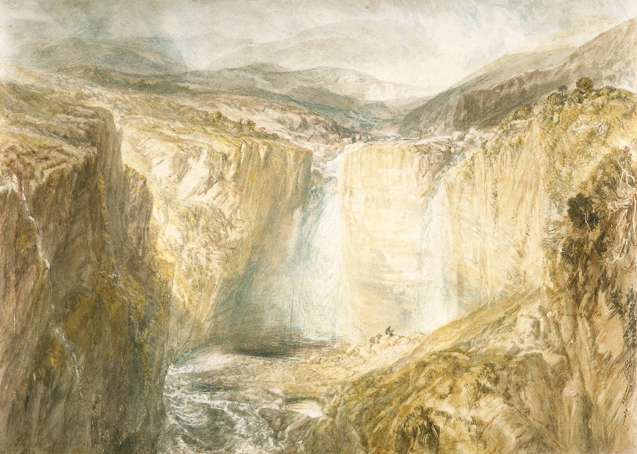 Fall Of The Tees, Yorkshire (akvarel přes tužku na špinavě bílý tkaný papír) od Joseph Mallord William Turner