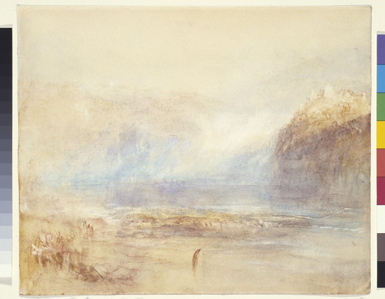 Falls Of The Rhine At Schaffhausen - Pohled do dálky (akvarel, pero a červený inkoust přes šedý lavír na bílém papíře) od Joseph Mallord William Turner