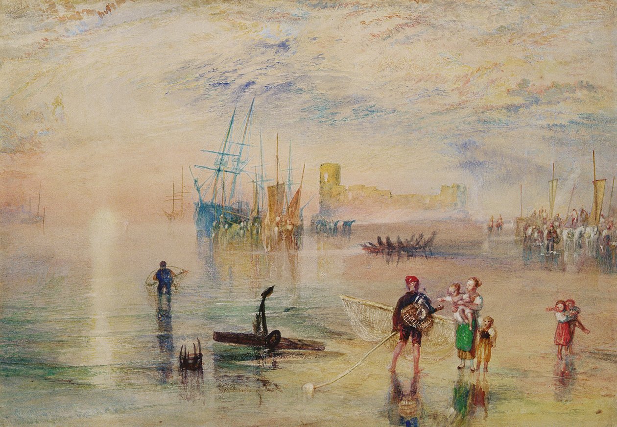 Hrad Flint, asi 1834 (akvarel s vyškrabáváním na papíře) od Joseph Mallord William Turner