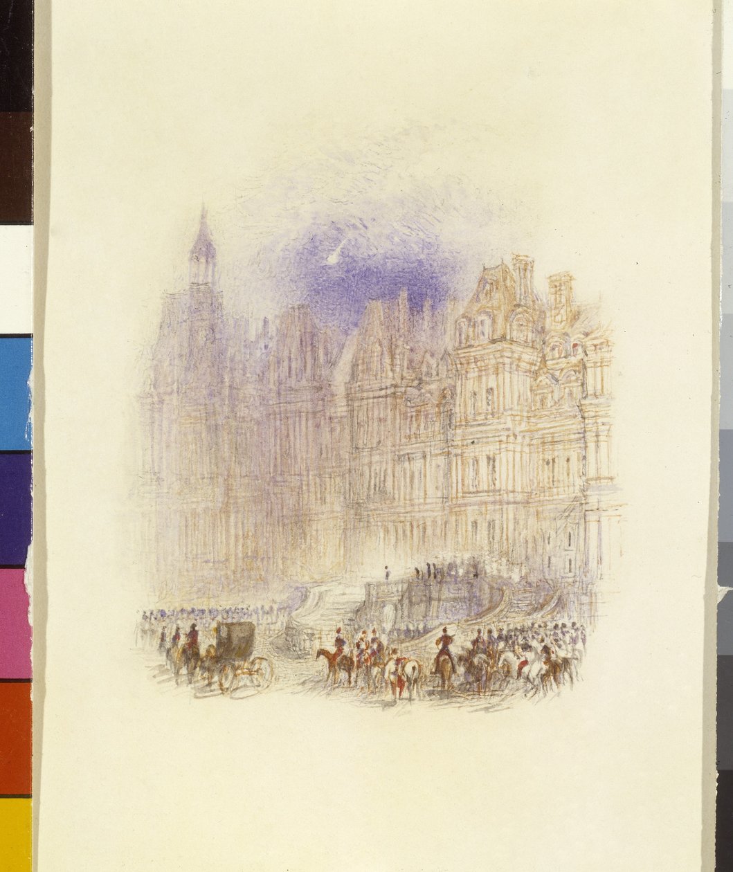 Fontainebleau: The Departure Of Napoleon (akvarel zesílený perem a červeným inkoustem na bílém papíře) od Joseph Mallord William Turner