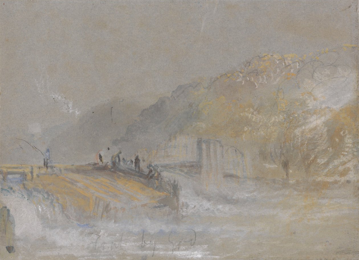 Foul by God: říční krajina s rybáři lovícími z jezu od Joseph Mallord William Turner