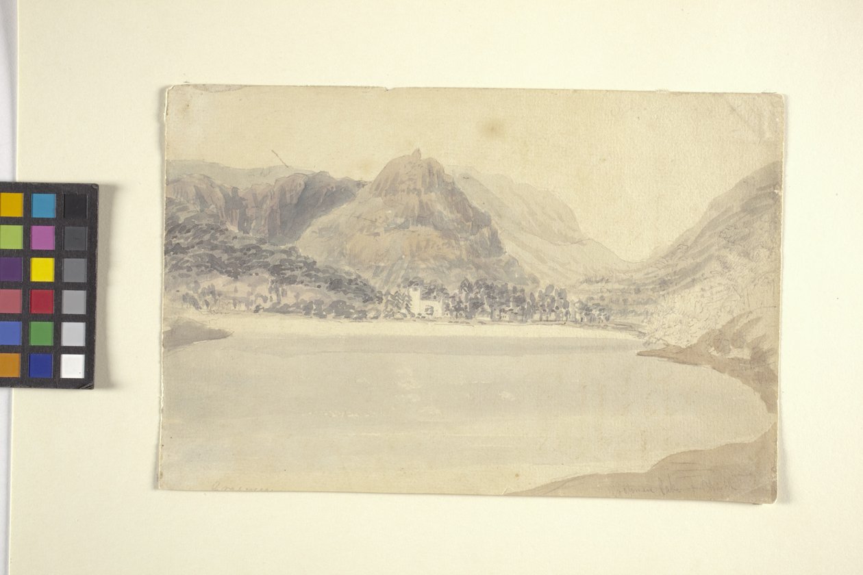 Grassmere Lake And Church (akvarel přes tužku na špinavě bílém papíře) od Joseph Mallord William Turner