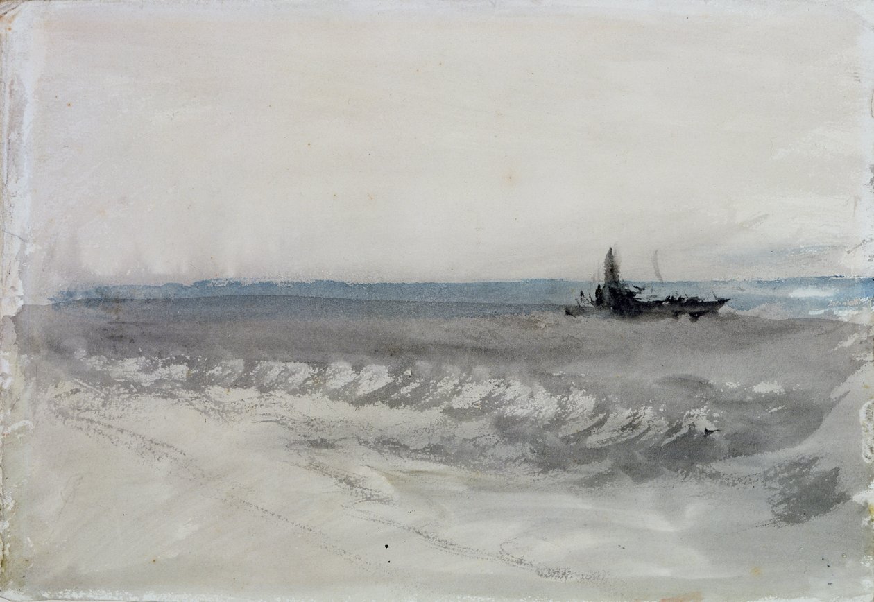 Šedé moře, loď běží na břeh, cca 1840 (akvarel na papíře) od Joseph Mallord William Turner