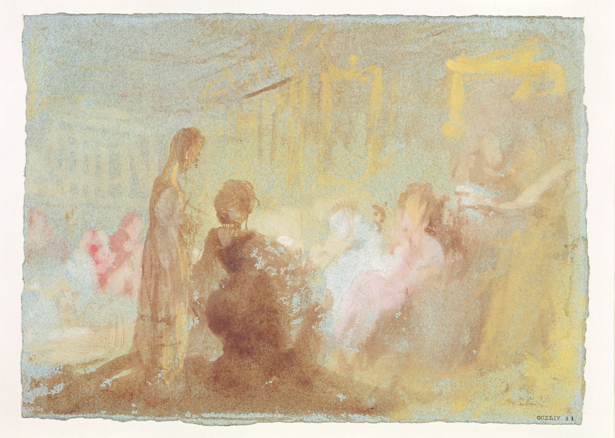 Interiér Petworth House s lidmi v rozhovoru, 1830 (kvaš) od Joseph Mallord William Turner