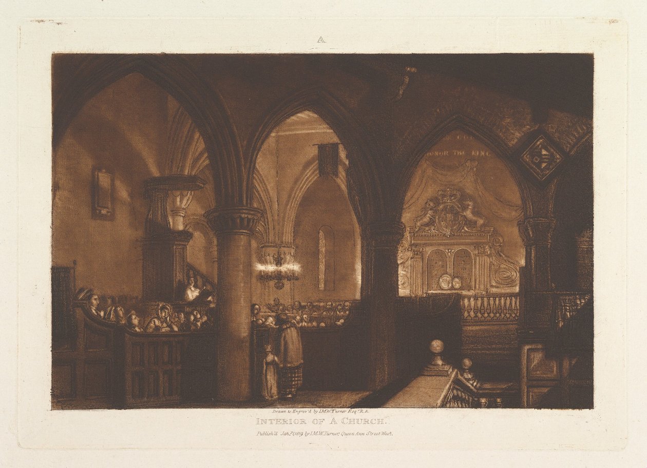 Interiér kostela Liber Studiorum, část XIV, deska 70, 1. ledna 1819. od Joseph Mallord William Turner