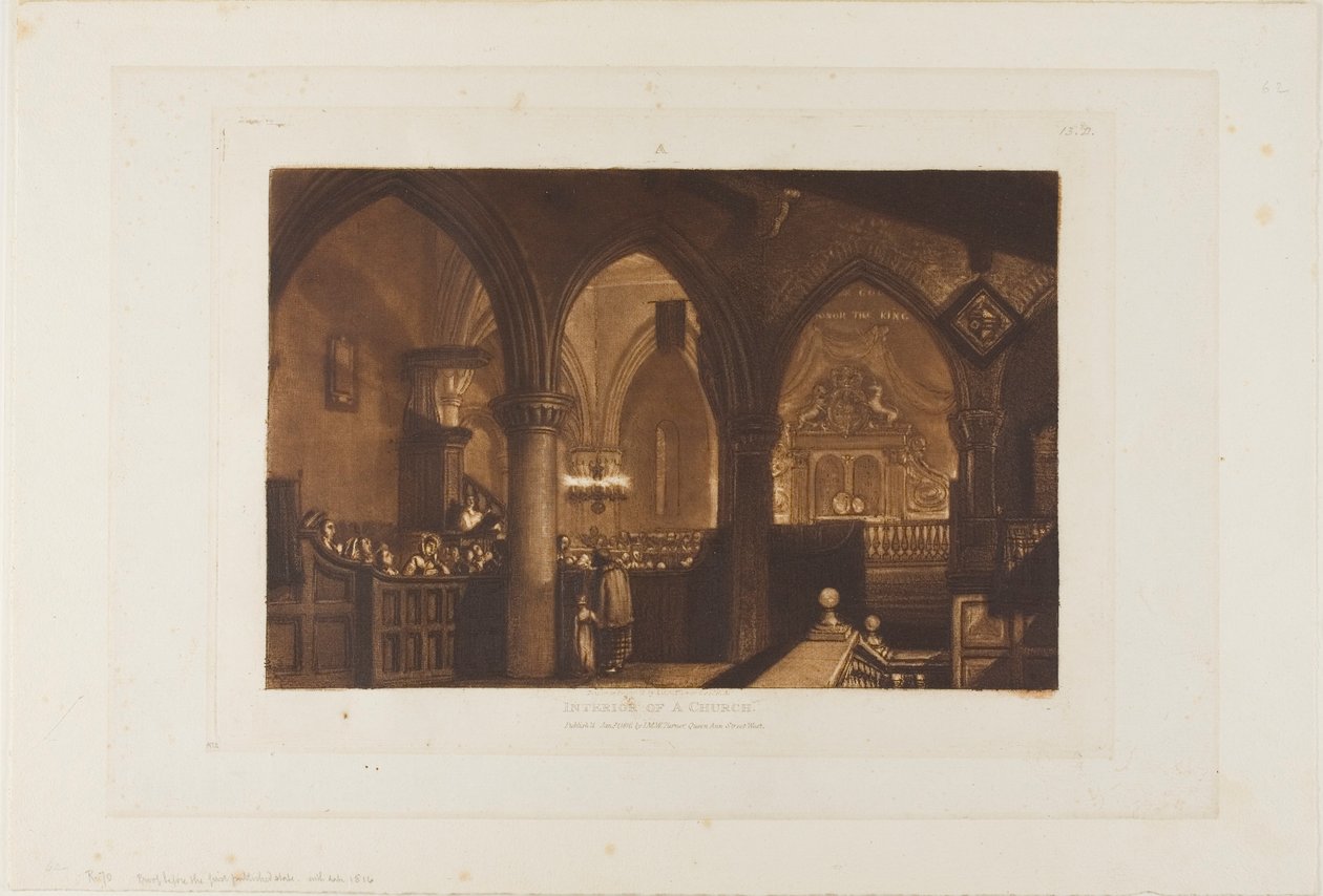 Interiér kostela, deska 70 od Liber Studiorum od Joseph Mallord William Turner
