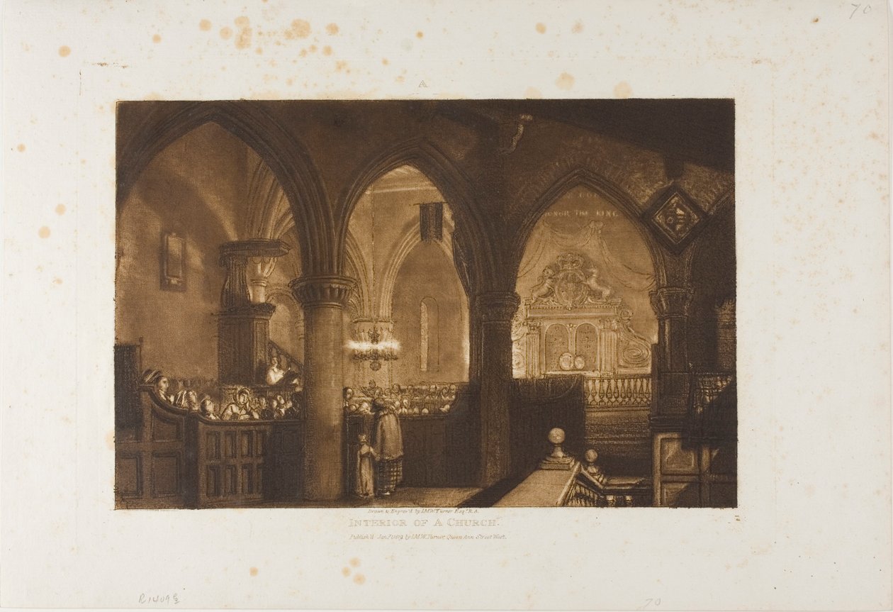 Interiér kostela, deska 70 od Liber Studiorum od Joseph Mallord William Turner