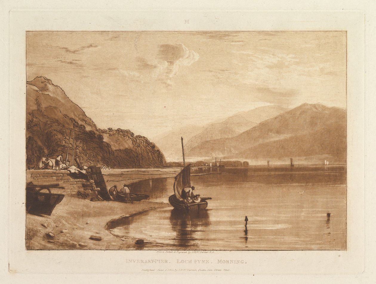 Molo v Inverary, Loch Fyne, ráno (Liber Studiorum, část VII, tabule 35) od Joseph Mallord William Turner