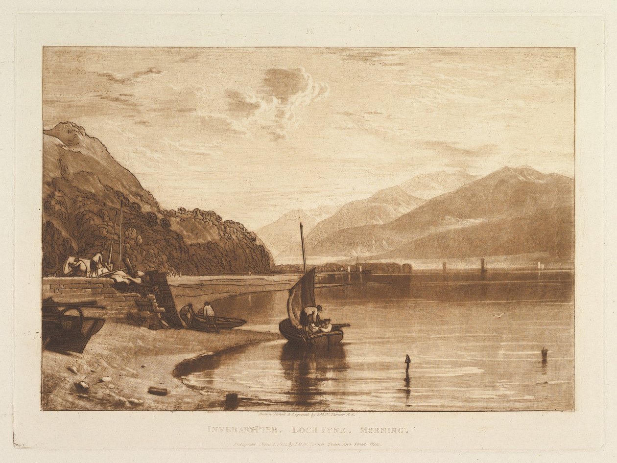 Molo Inverary, Loch Fyne, ráno, část VII, tabule 35 z "Liber Studiorum" od Joseph Mallord William Turner