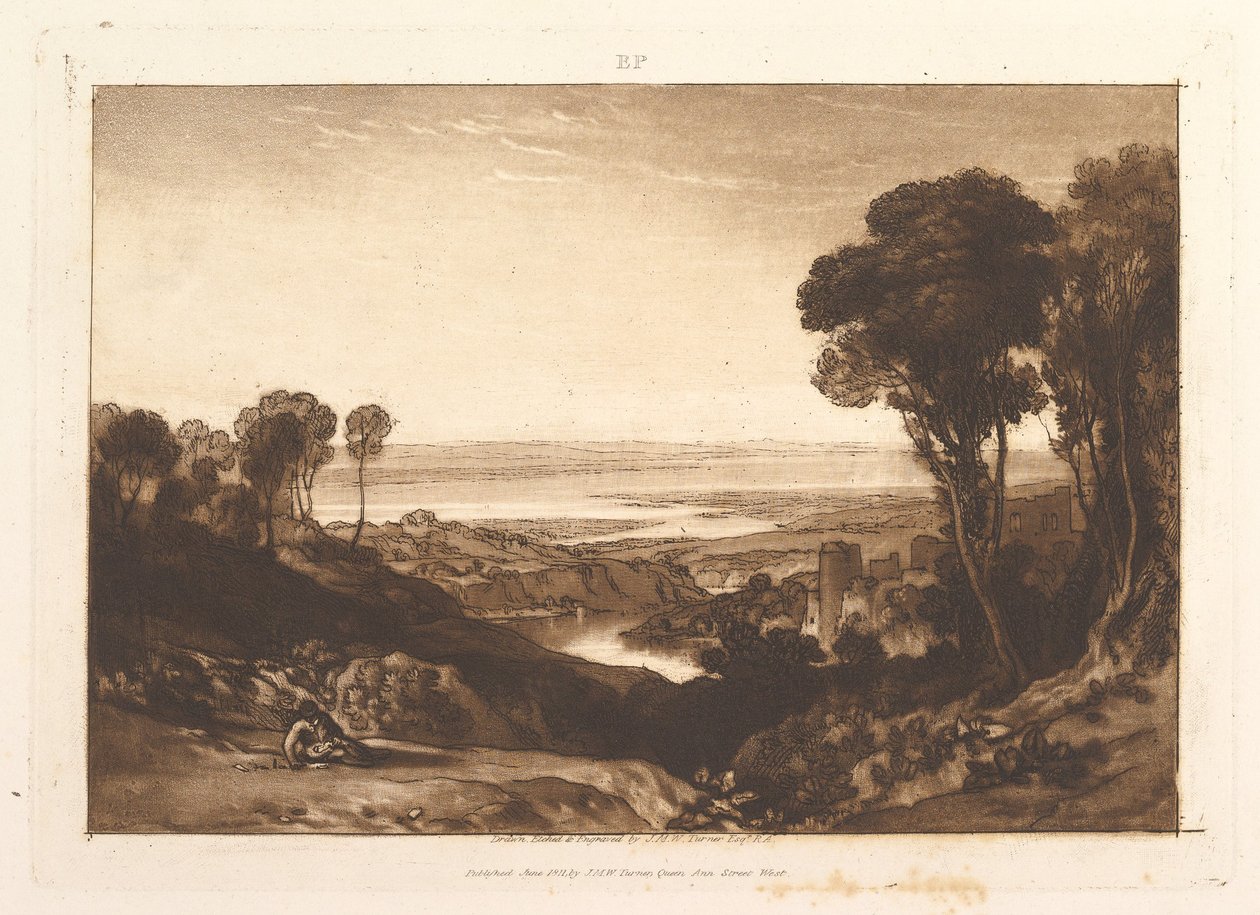 Soutok řek Severn a Wye, část VI, deska 28 z „Liber Studiorum“ od Joseph Mallord William Turner