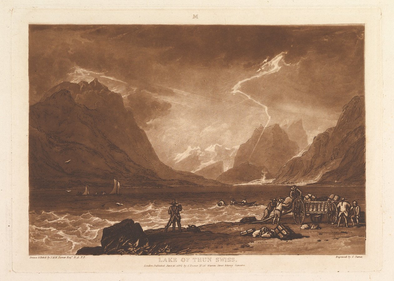 Thunské jezero, švýcarské Liber Studiorum, část III, deska 15, 10. června 1808. od Joseph Mallord William Turner