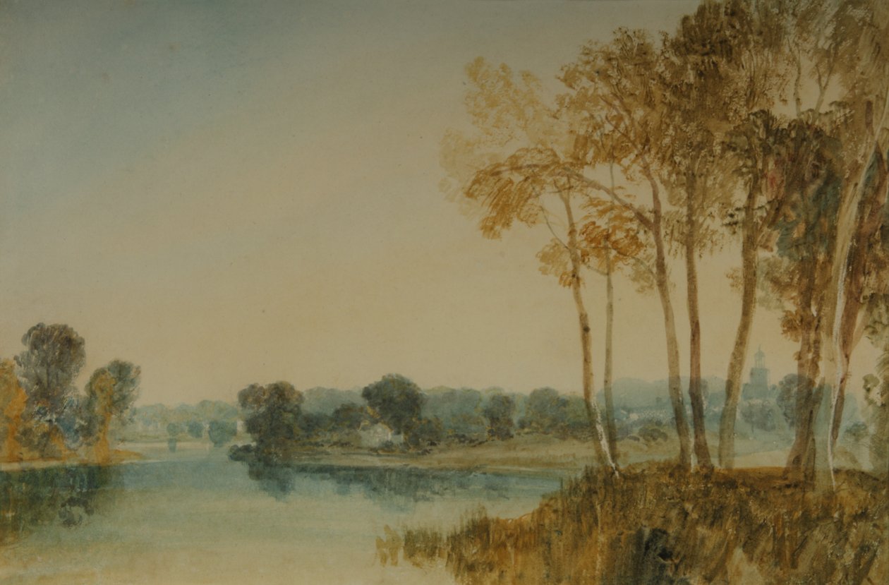 Krajina se stromy u řeky Temže, cca 1805 (akvarel na papíře) od Joseph Mallord William Turner