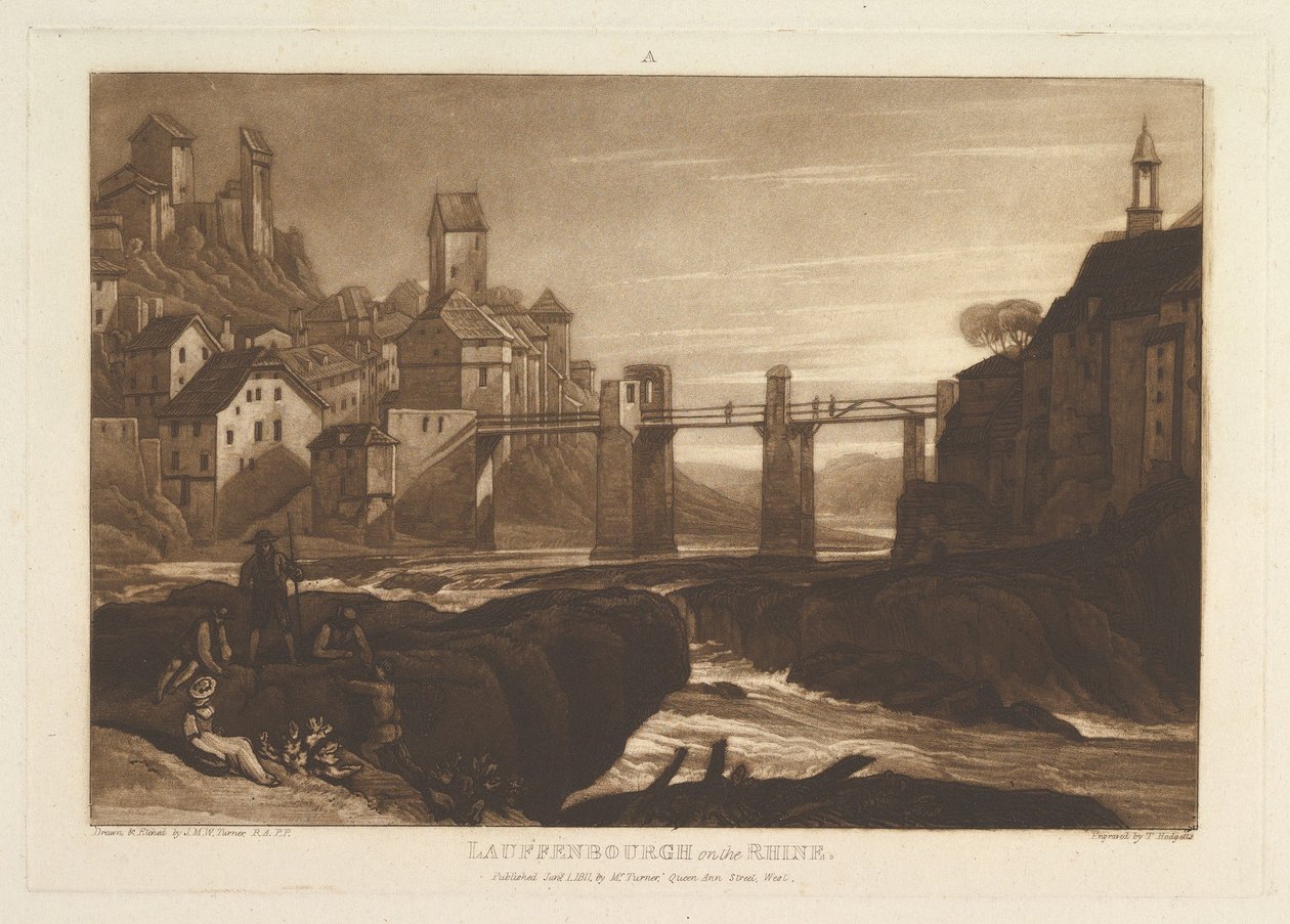 Lauffenbourgh na Rýnu Liber Studiorum, část VI, deska 31, 1. ledna 1811. od Joseph Mallord William Turner
