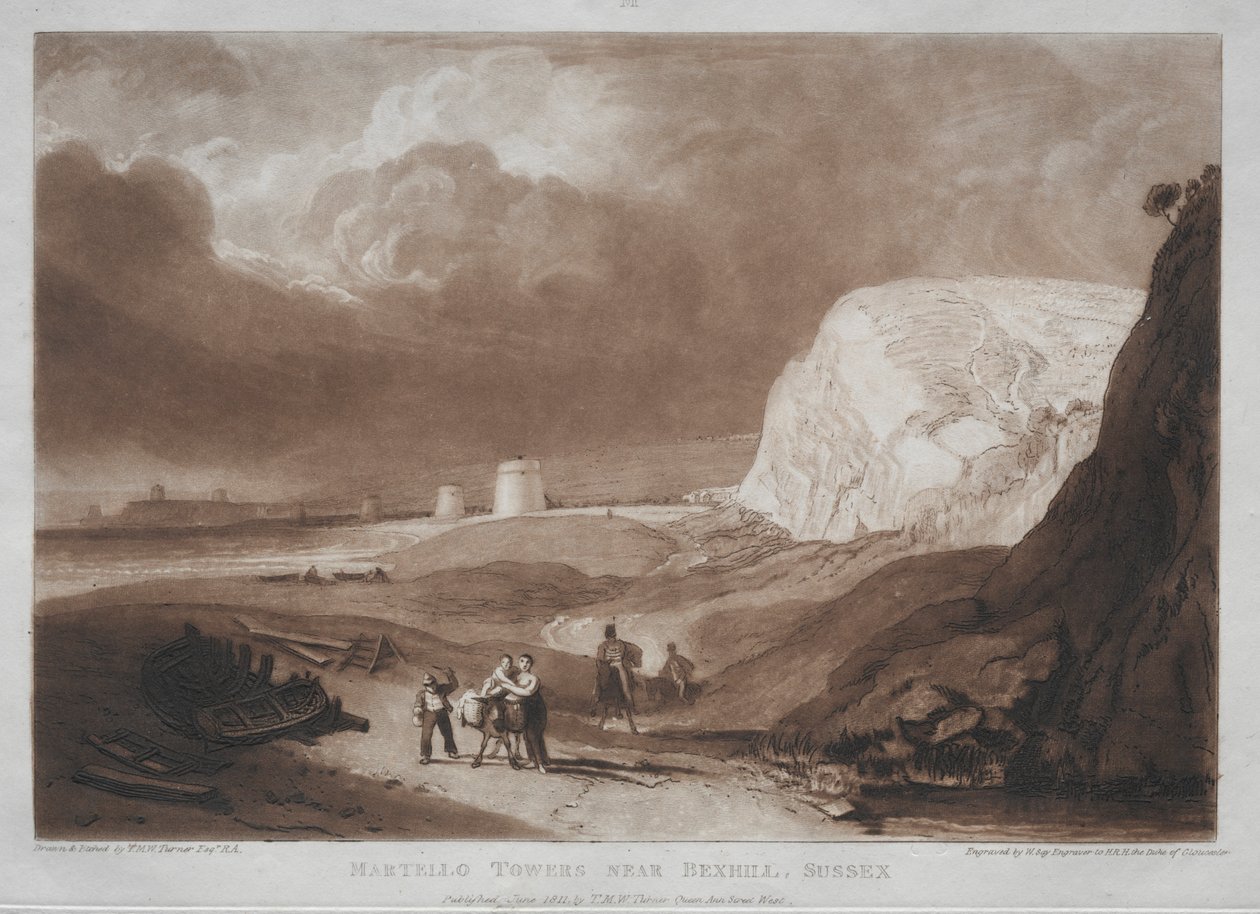 Liber Studiorum: Martello Towers, poblíž Bexhill, Sussex. od Joseph Mallord William Turner