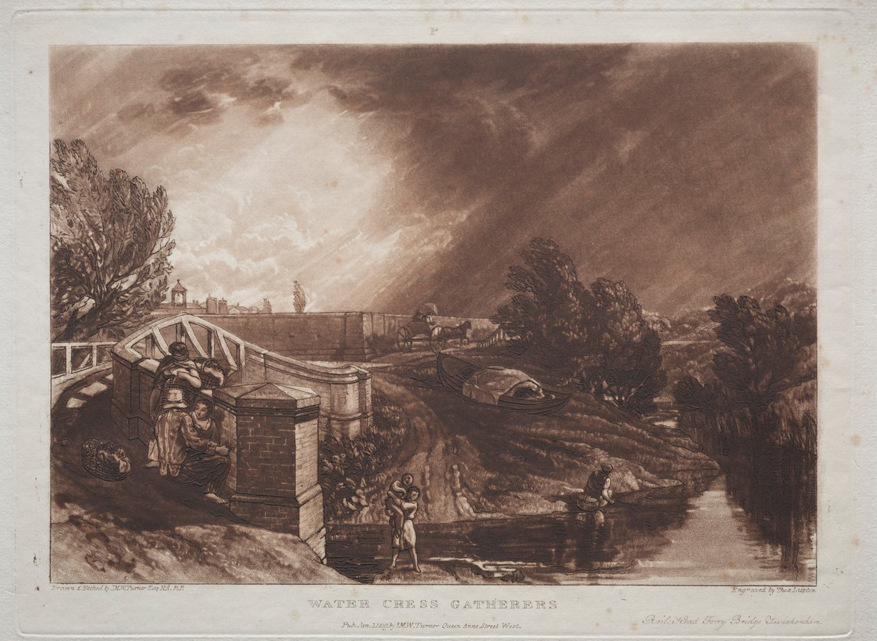 Liber Studiorum: Watercress Gatherers, Rails Head, Ferry Bridge, Twickenham. od Joseph Mallord William Turner