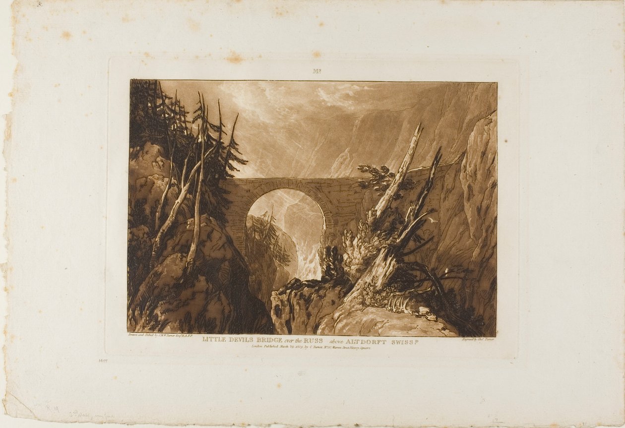 Malý čertův most, deska 19 z Liber Studiorum od Joseph Mallord William Turner