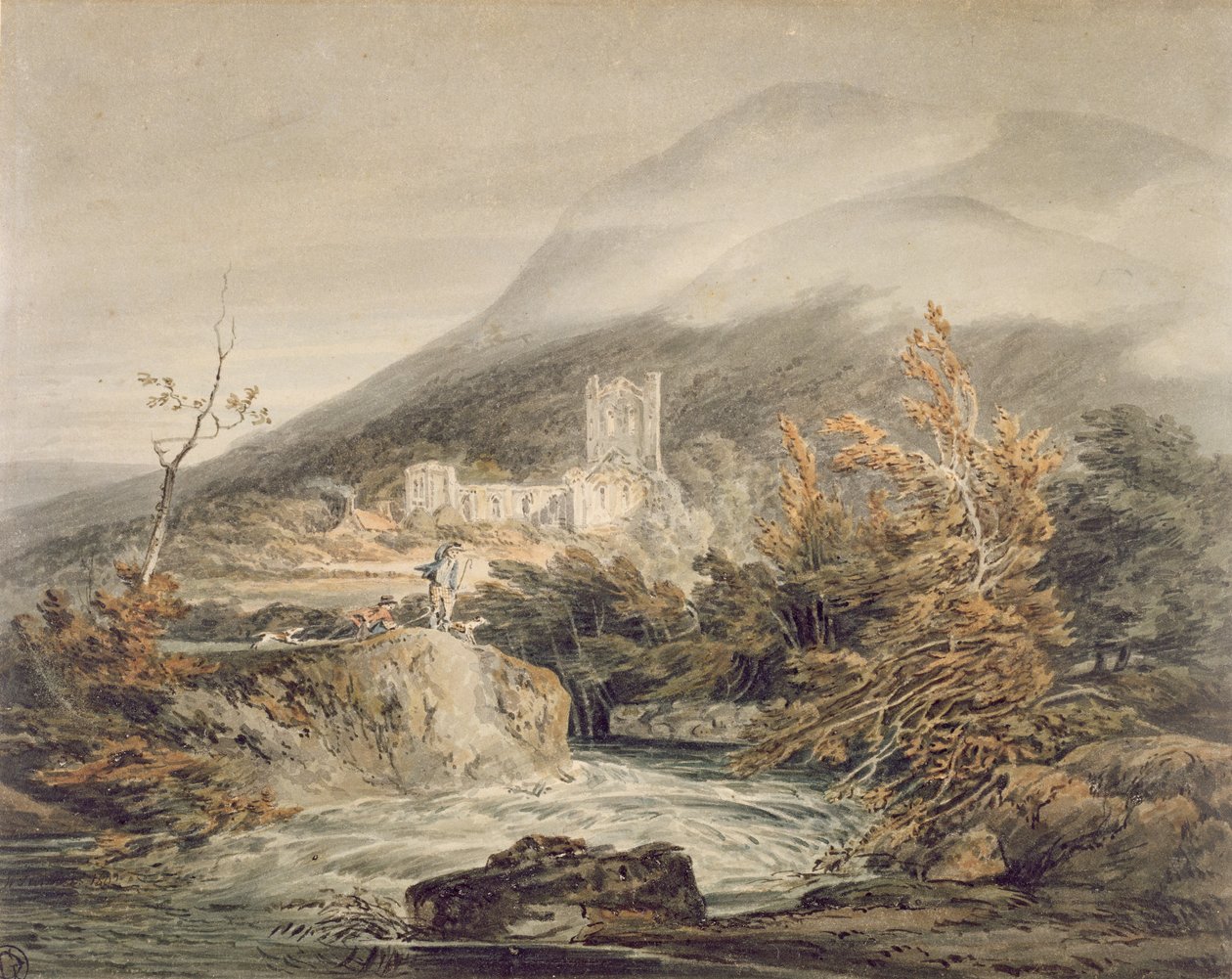 Llanthony Abbey, Monmouthshire, cca 1792 (akvarel perem a inkoustem na bílém papíře) od Joseph Mallord William Turner