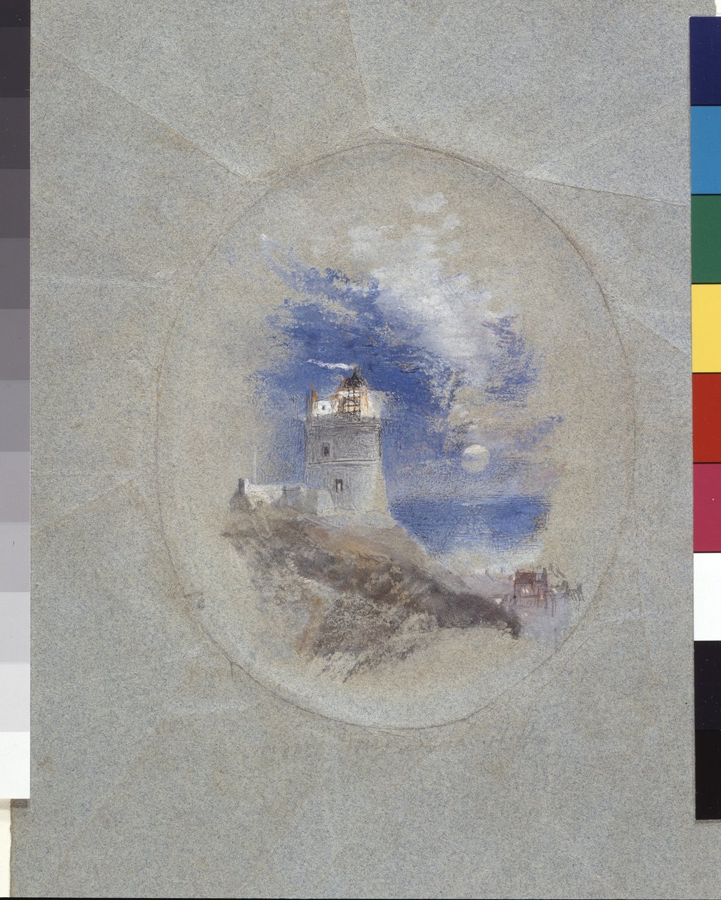 Lowestoffe Lighthouse (kvaš na modrém papíře) od Joseph Mallord William Turner