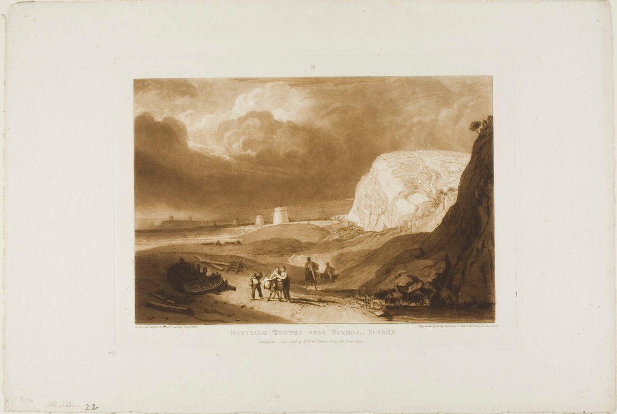 Martello Towers Near Bexhill, Sussex, deska 34 od Liber Studiorum od Joseph Mallord William Turner