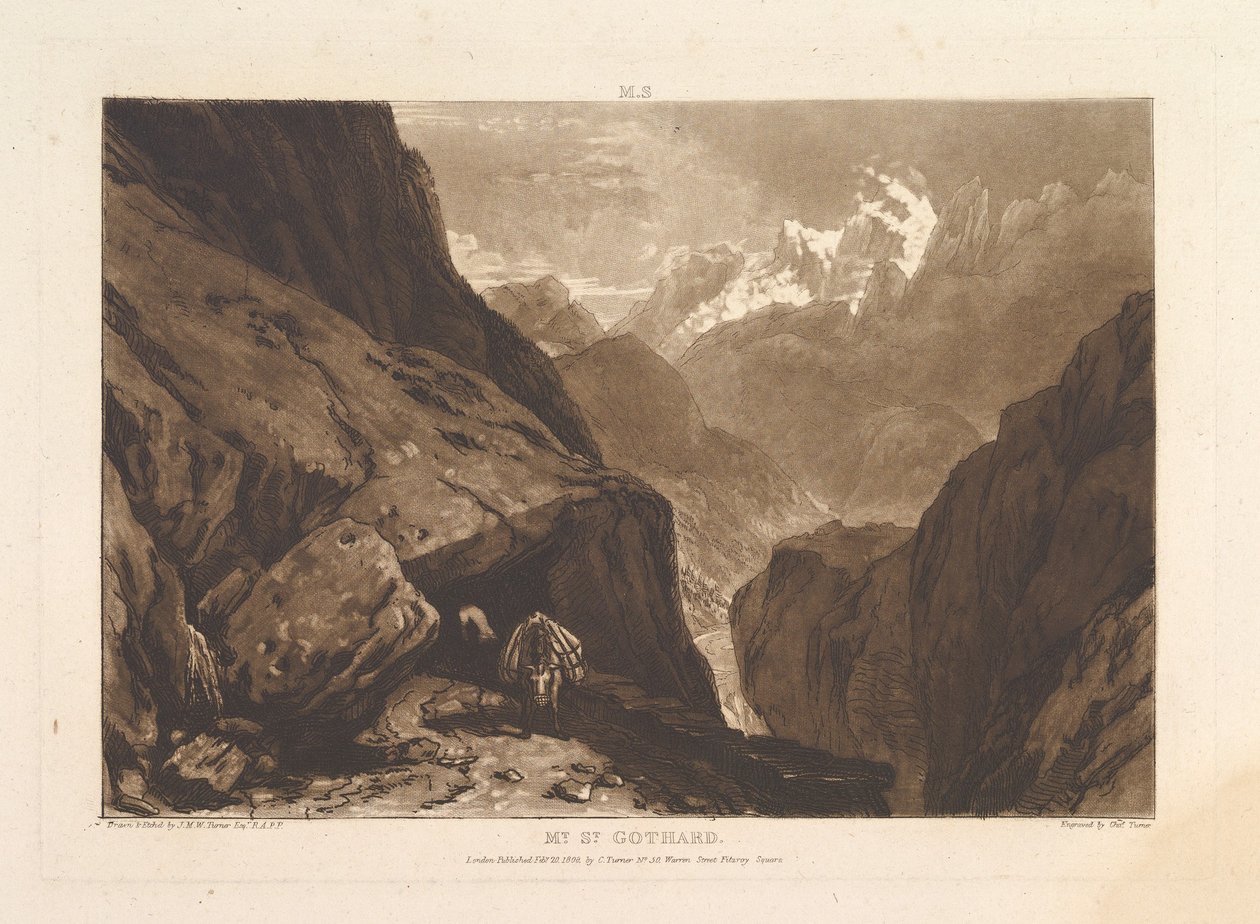 Mt. Svatý Gothard Liber Studiorum, část II, deska 9, 20. února 1808 od Joseph Mallord William Turner