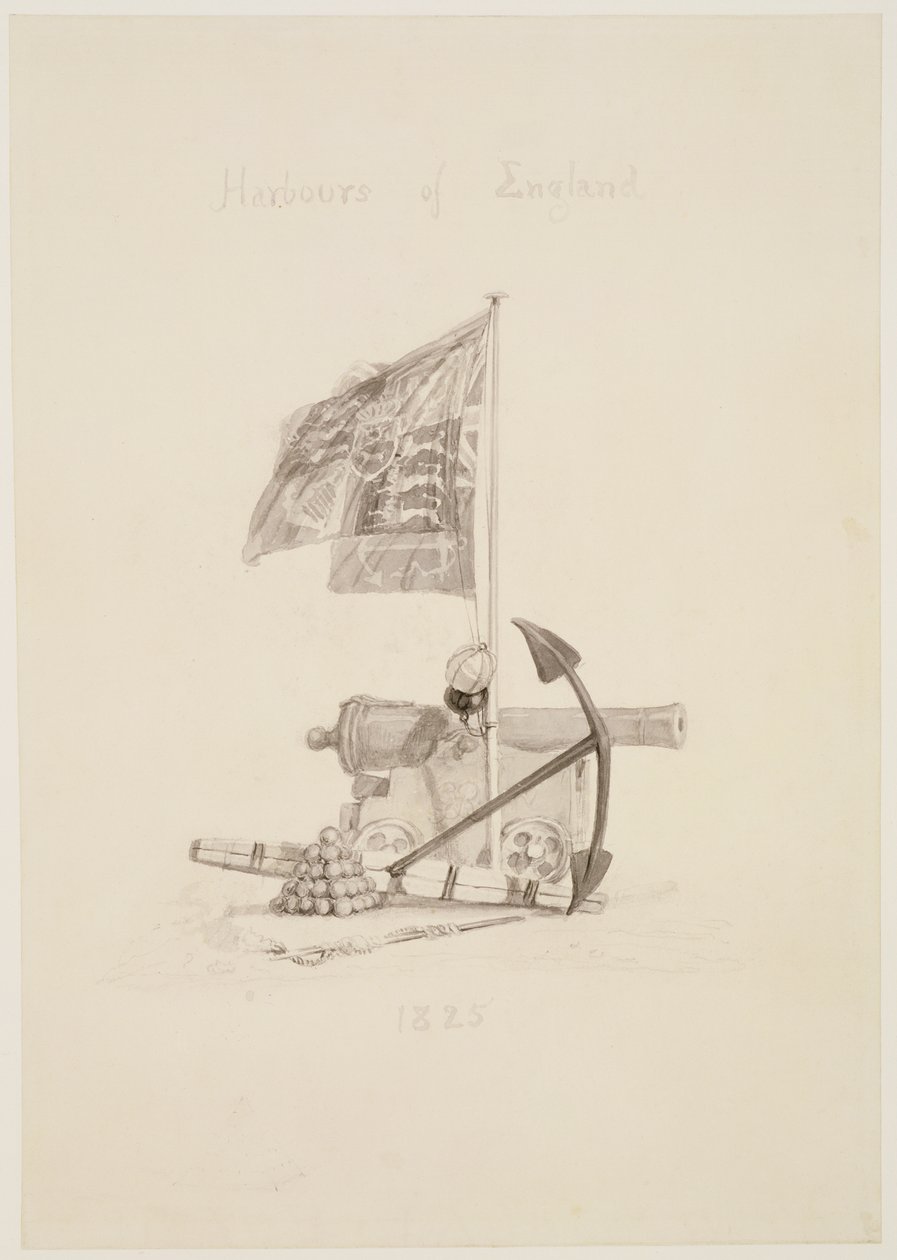 No.0567 Harbours of England, návrh na titulní stranu knihy, 1825 (ink und wash) od Joseph Mallord William Turner