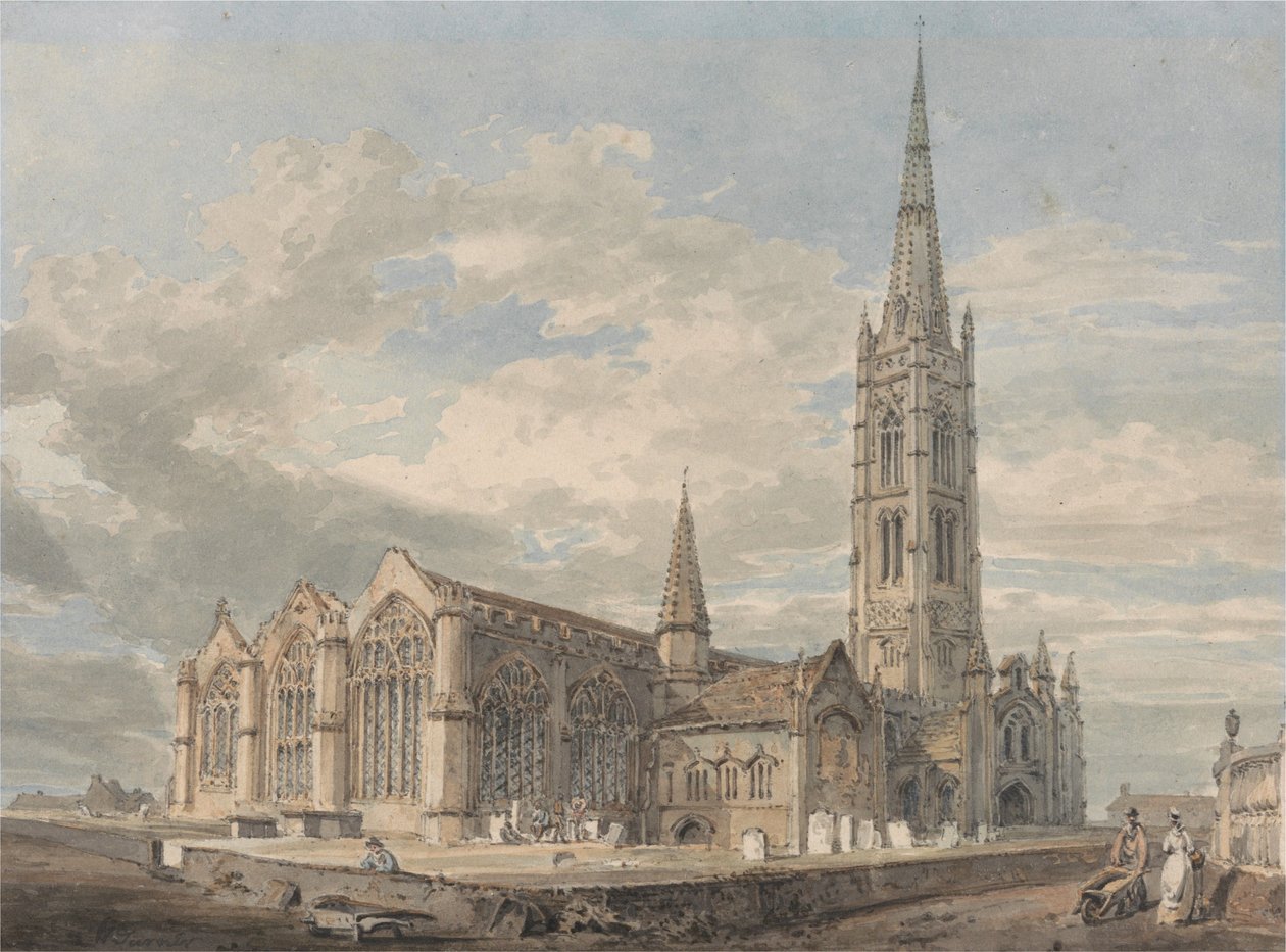 Severovýchodní pohled na kostel v Granthamu, Lincolnshire od Joseph Mallord William Turner