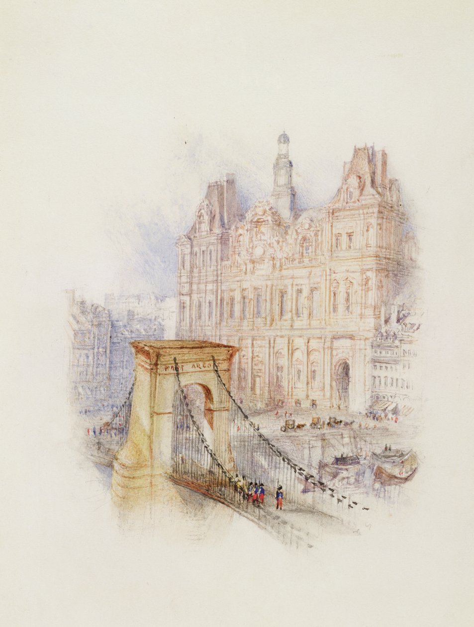 Paříž: Hotel de Ville (akvarel, pero a červený inkoust na bílém tkaném papíře) od Joseph Mallord William Turner