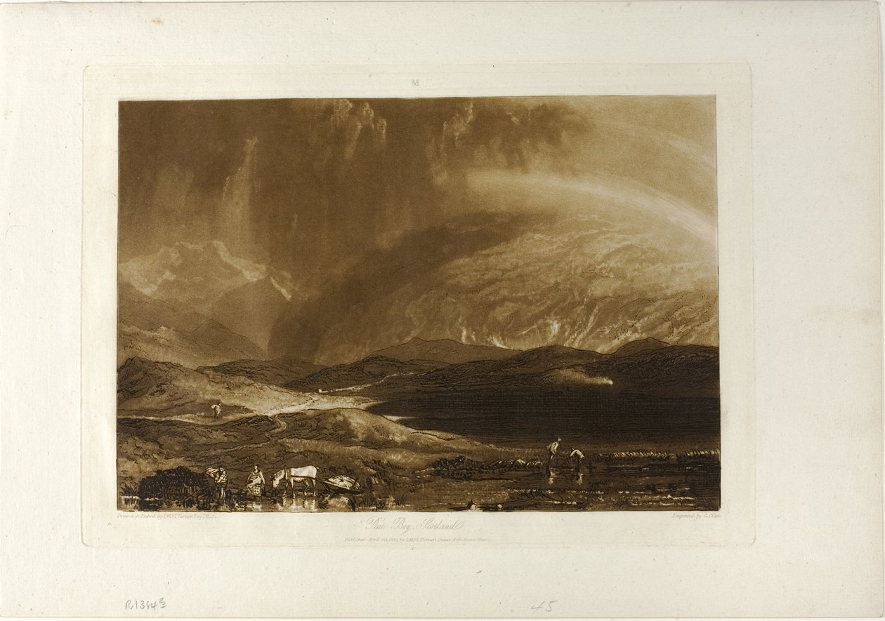 Rašeliniště, Skotsko, deska 45 z Book of Studies od Joseph Mallord William Turner