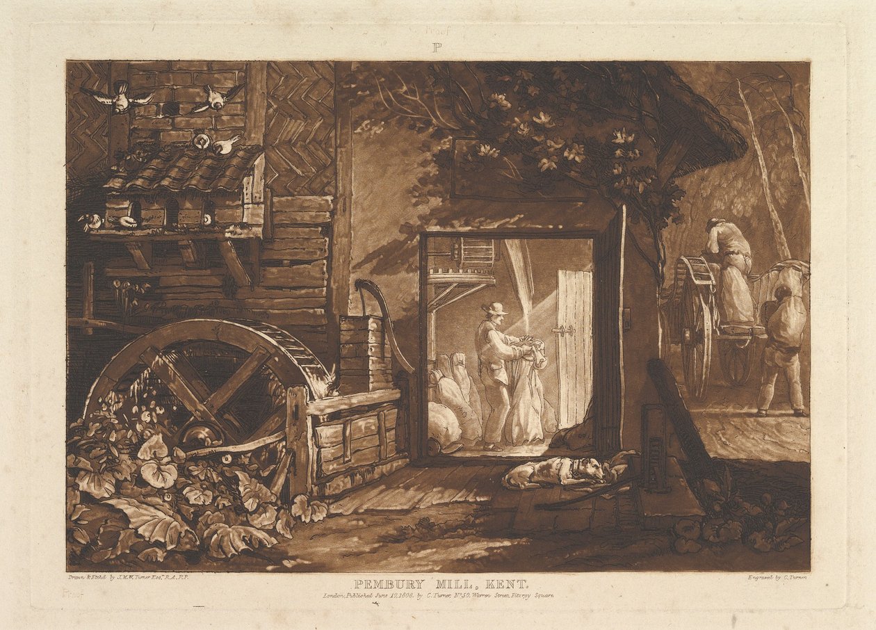 Pembury Mill, Kent Book of Studies, část III, deska 12, 10. června 1808 od Joseph Mallord William Turner