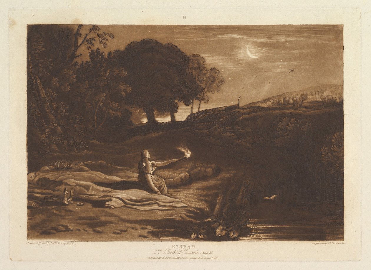 Rispah, 2. kniha Samuelova, kapitola 21 Liber Studiorum, část IX, deska 46, 23. dubna 1812. od Joseph Mallord William Turner