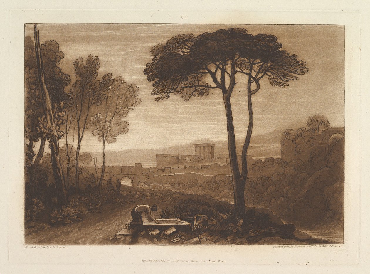 Scéna v Campagna Liber Studiorum, část VIII, deska 38, 1. února 1812. od Joseph Mallord William Turner