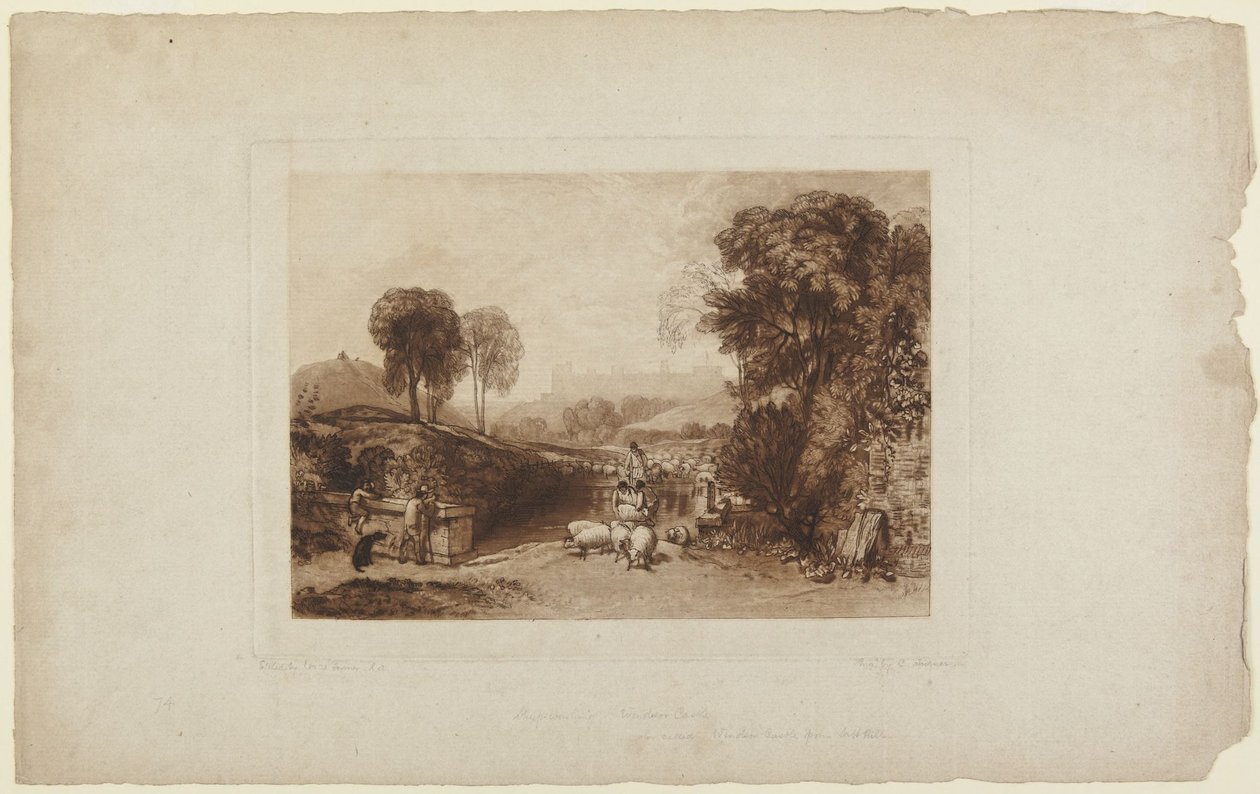 Mytí ovcí, hrad Windsor (z díla Liber Studiorum) od Joseph Mallord William Turner