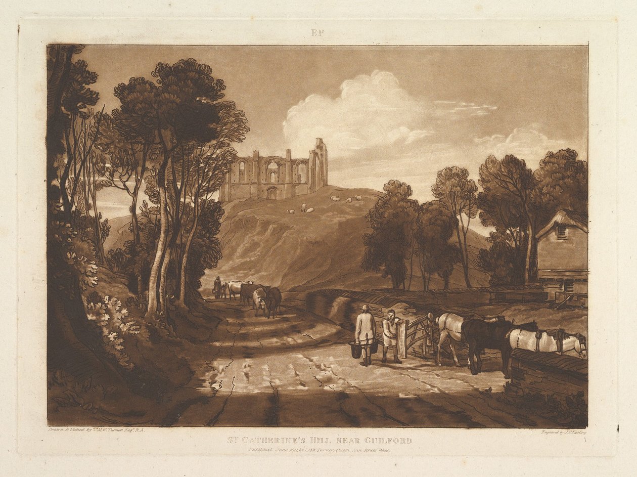 St. Catharines Hill poblíž Guilford Liber Studiorum, část VII, deska 33, červen 1811. od Joseph Mallord William Turner