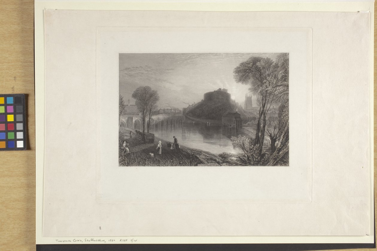 Hrad Tamworth, Staffordshire (leptání a rytí na indický papír, chine collé) od Joseph Mallord William Turner
