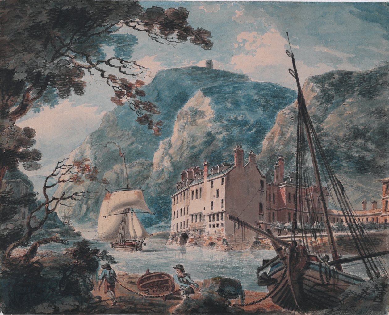 Avon Gorge v Bristolu s Old Hot Wells House, c. 1792 (grafit, akvarel, pero a hnědý inkoust) od Joseph Mallord William Turner