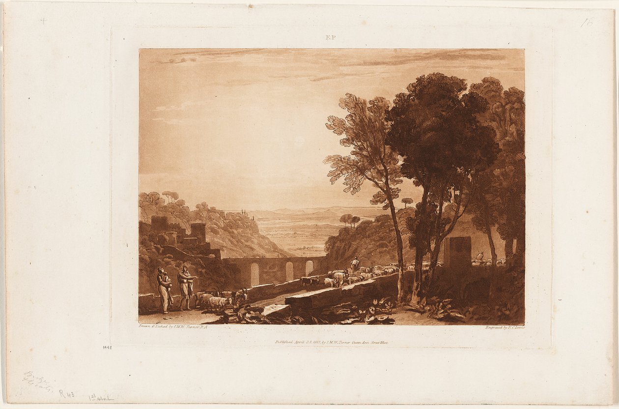 Most a kozy, deska 43 od Liber Studiorum od Joseph Mallord William Turner