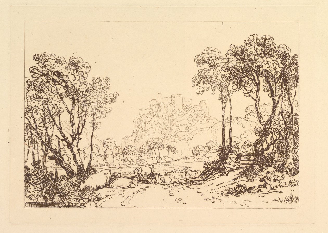 Zámek nad loukami Liber Studiorum, část II, deska 8, 1808. od Joseph Mallord William Turner