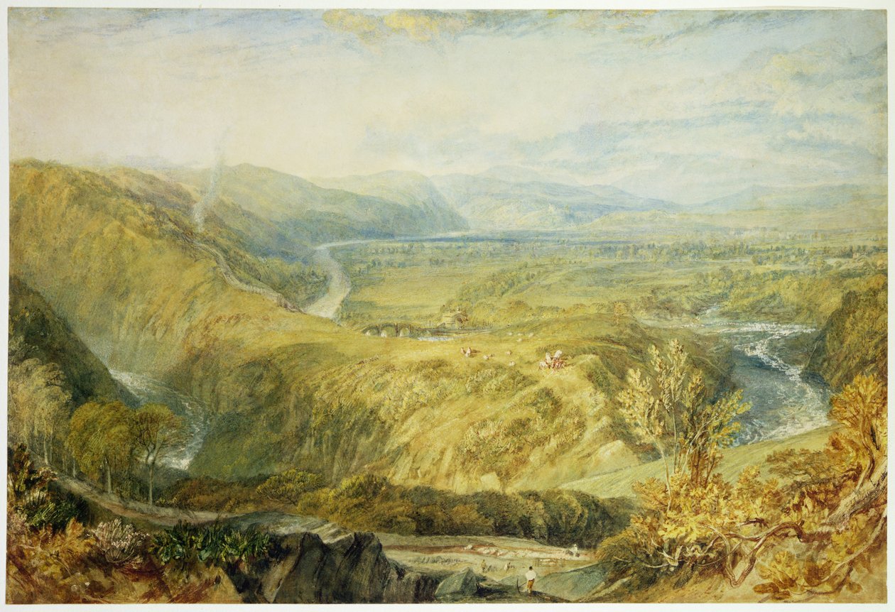 The Crook of Lune, při pohledu k hradu Hornby, 1816-18 (grafit, wc, tělová barva a křída na papíře) od Joseph Mallord William Turner