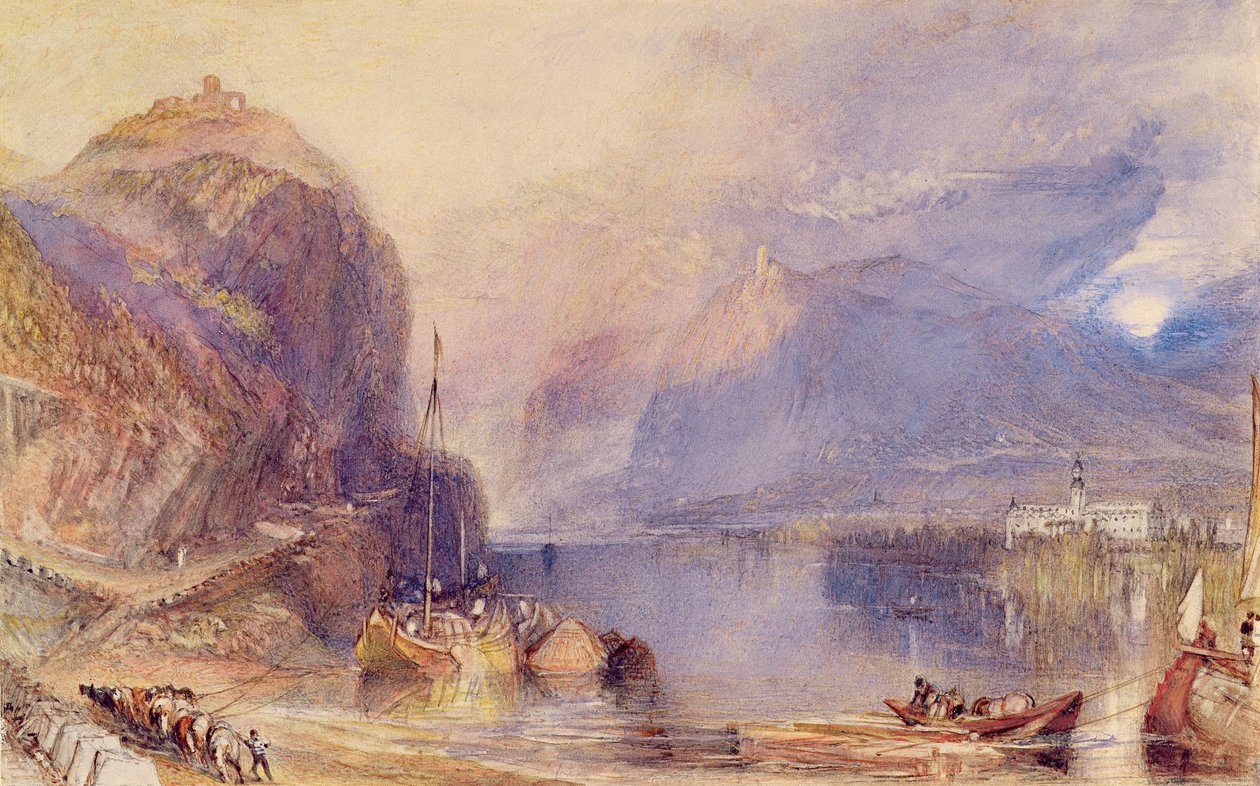 Drachenfels, Německo, kolem 1823-24 (akvarel a tělová barva se škrábáním přes tužku na papíře) od Joseph Mallord William Turner
