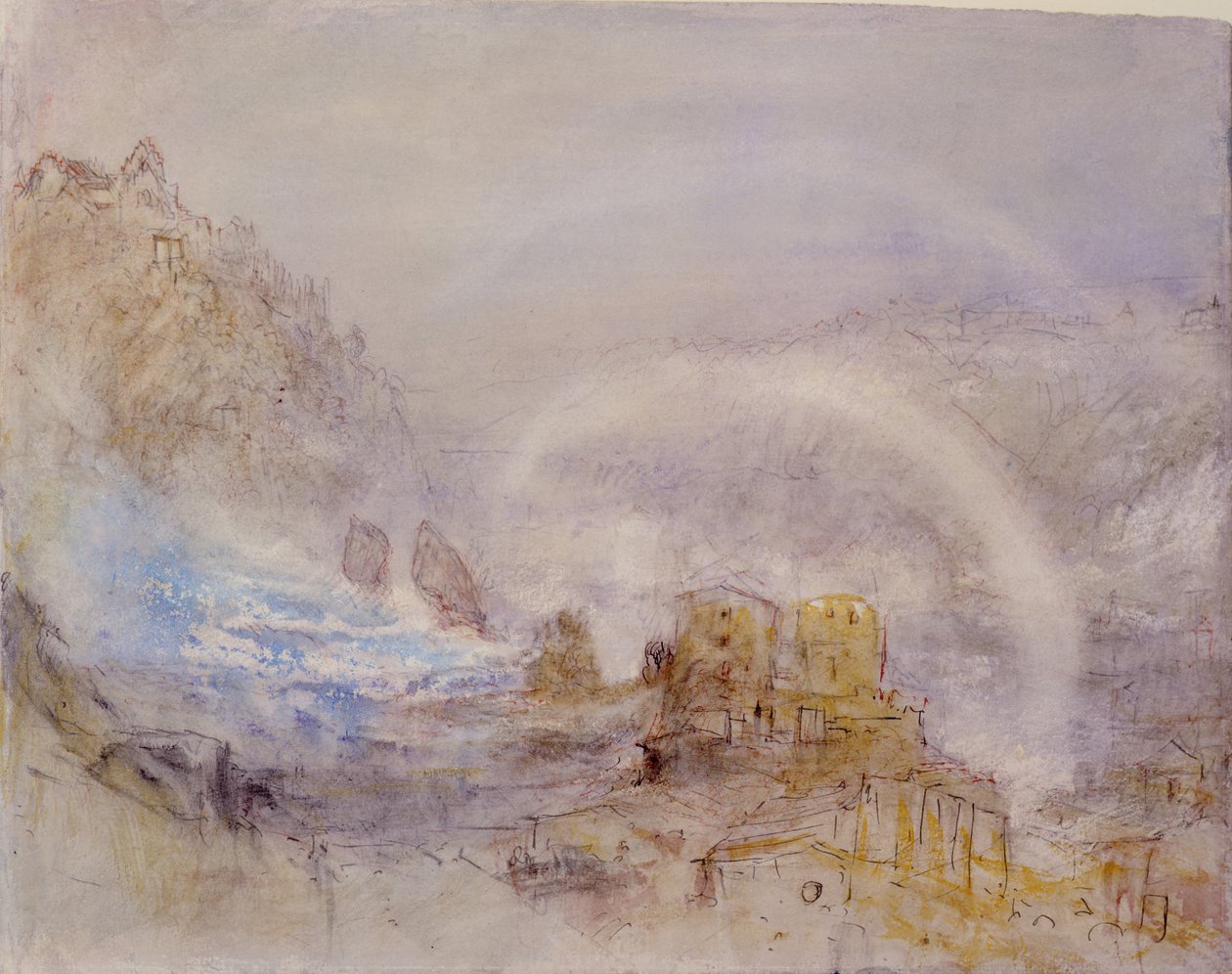 Rýnské vodopády v Schaffhausenu (tužka, červený inkoust a wc na papíře) od Joseph Mallord William Turner