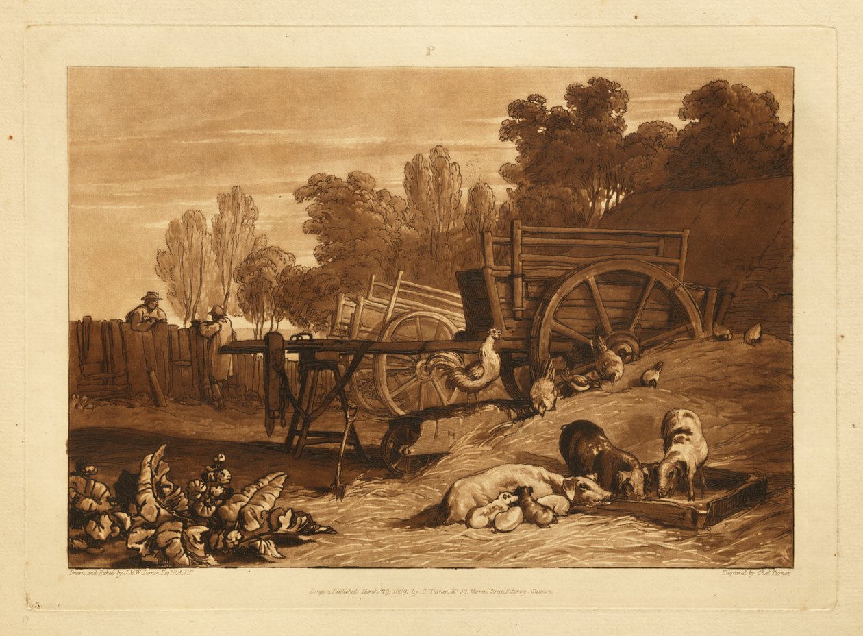 Hospodářský dvůr s kohoutem od Joseph Mallord William Turner