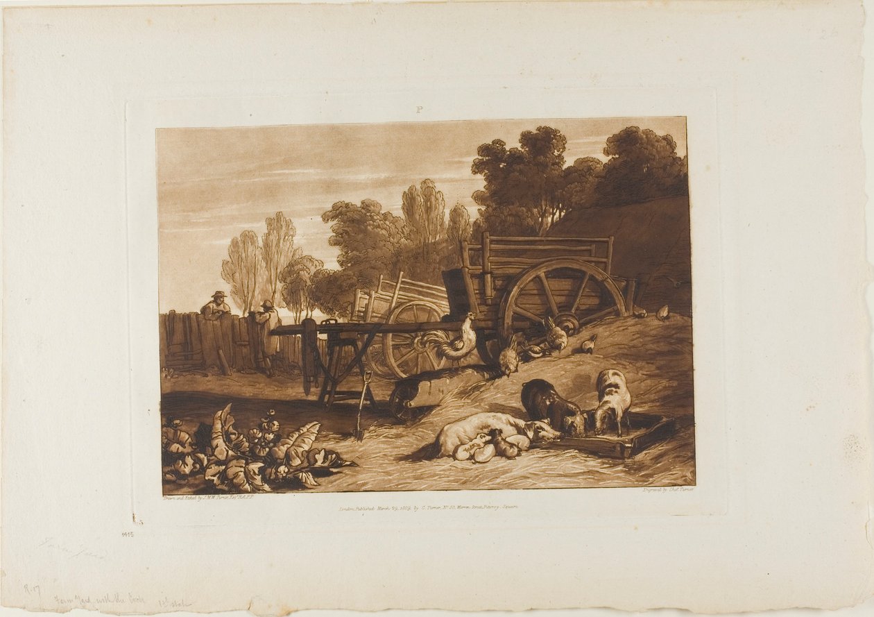 Farma s kohoutem, deska 17 od Liber Studiorum od Joseph Mallord William Turner