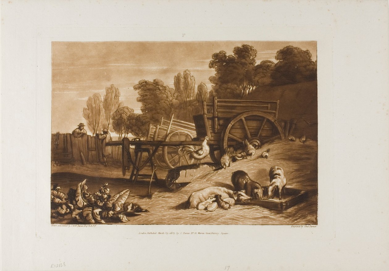 Farma s kohoutem, deska 17 od Liber Studiorum od Joseph Mallord William Turner