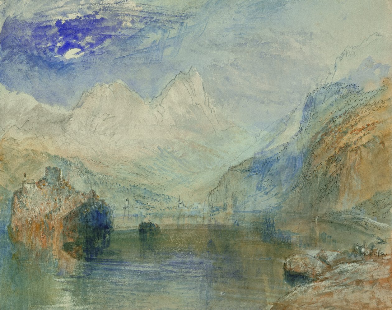 Lauerzersee se Schwyz a Mythen (akvarel na papíře) od Joseph Mallord William Turner
