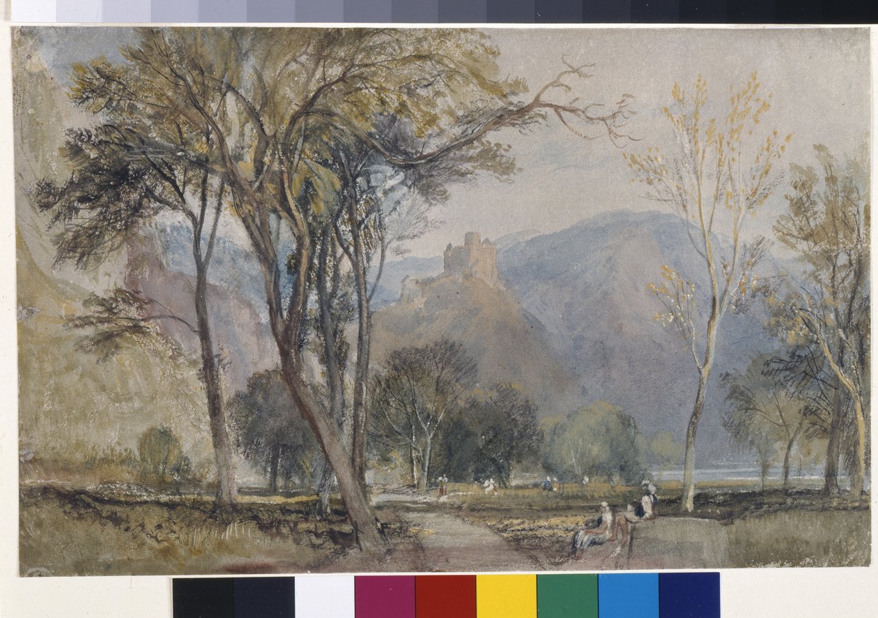 Marxburg (akvarel na bílém papíře připravený šedou barvou) od Joseph Mallord William Turner