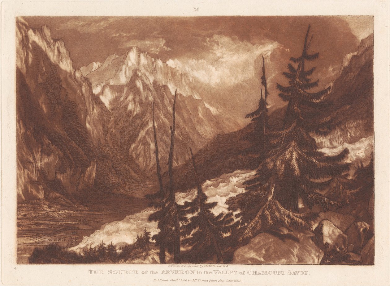 Pramen řeky Arveron v údolí Chamouni v Savojsku od Joseph Mallord William Turner