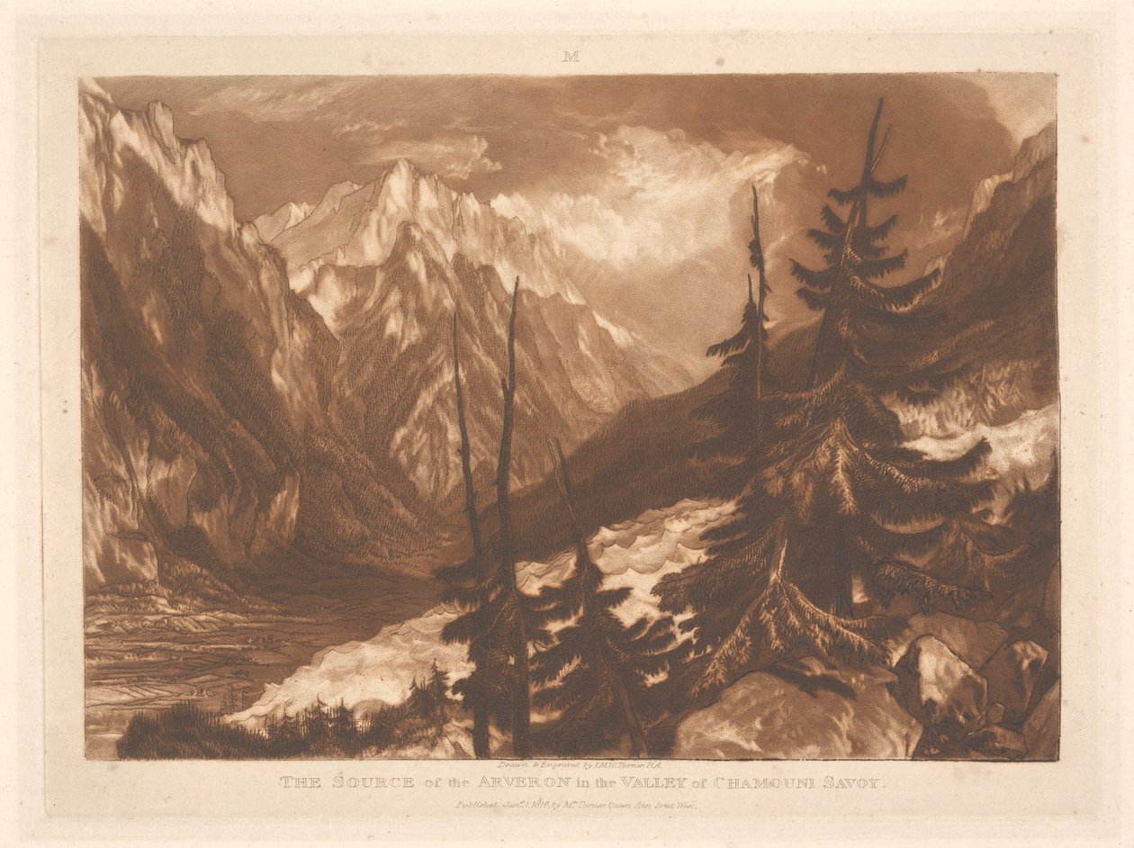 Pramen Arveronu v údolí Chamonix v Savojsku od Joseph Mallord William Turner