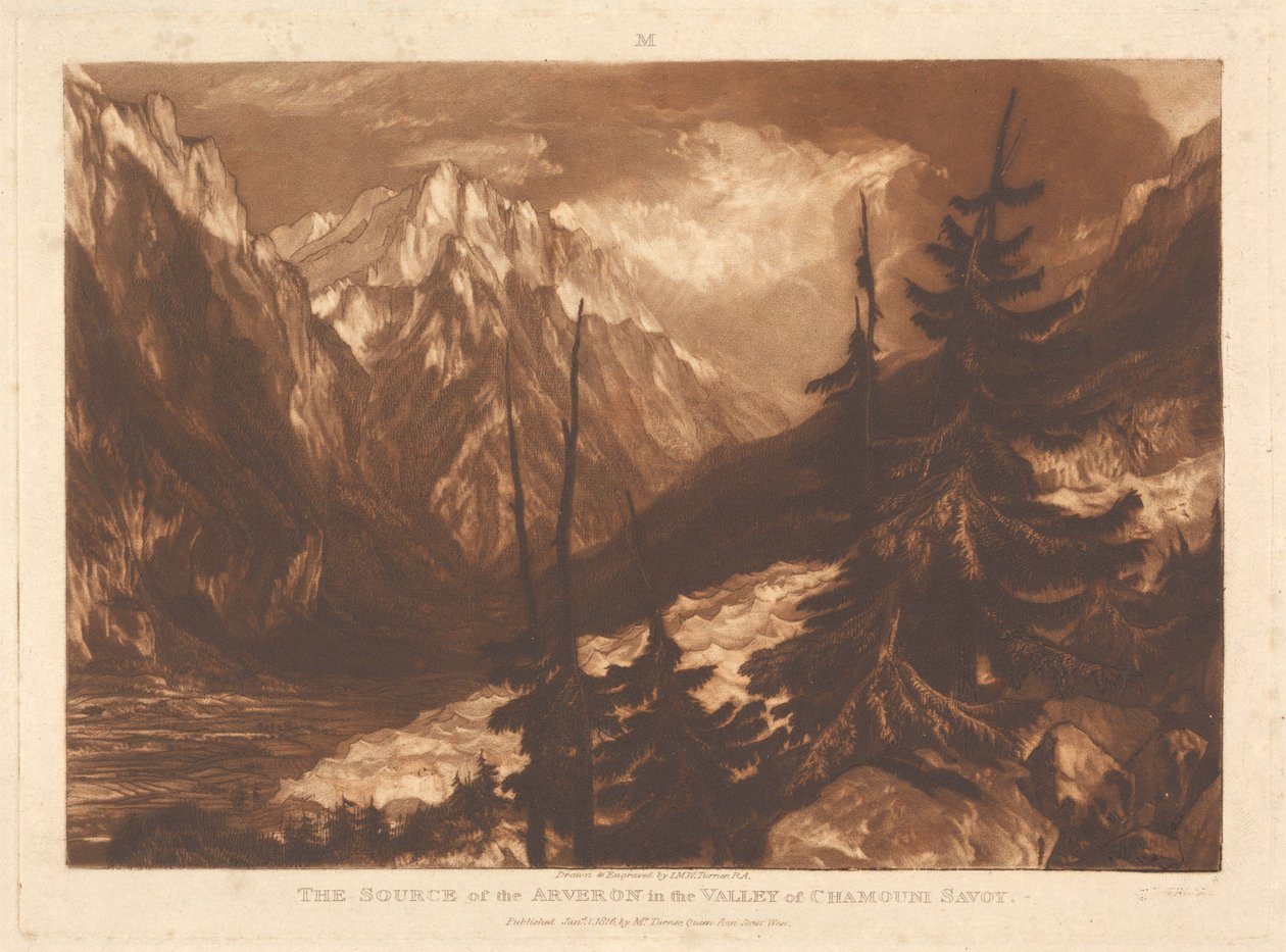 Pramen Arveronu v údolí Chamonix v Savojsku od Joseph Mallord William Turner